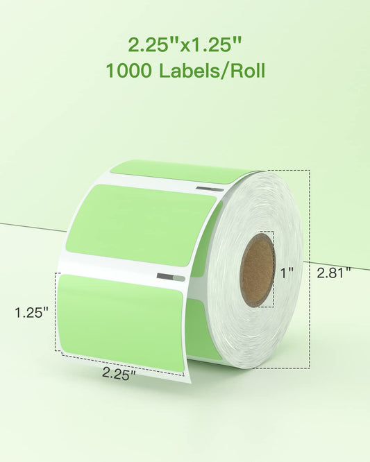 2.25”x1.25” Direct Thermal Label, Compatible with Zebra & Rollo Label Printers (1000 Labels, Green)