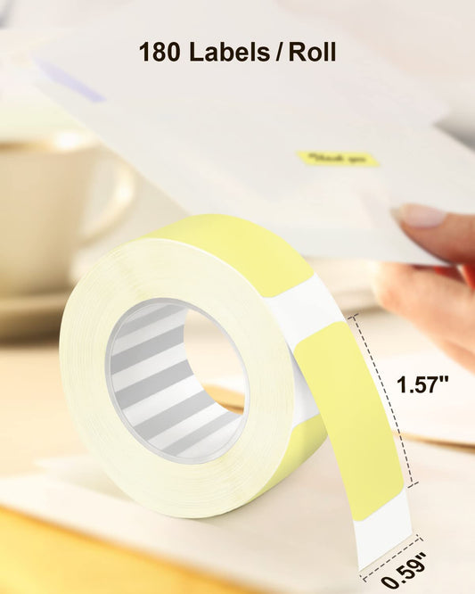 Thermal Label Maker Tape Adapted P10 Label Maker, Standard Laminated Office Labeling, 15mmx40mm/0.5x1.57inch, 180 Labels/Roll, P10 Thermal Printing Label Paper (Yellow)