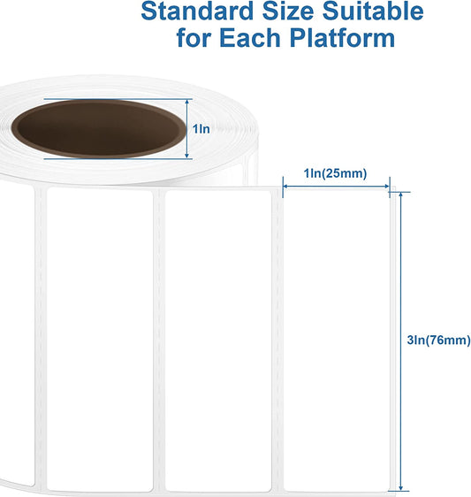 3" x 1" Direct Thermal Label, Compatible with Zebra & Rollo Label Printers, BPA & BPS Free, 1000 Labels