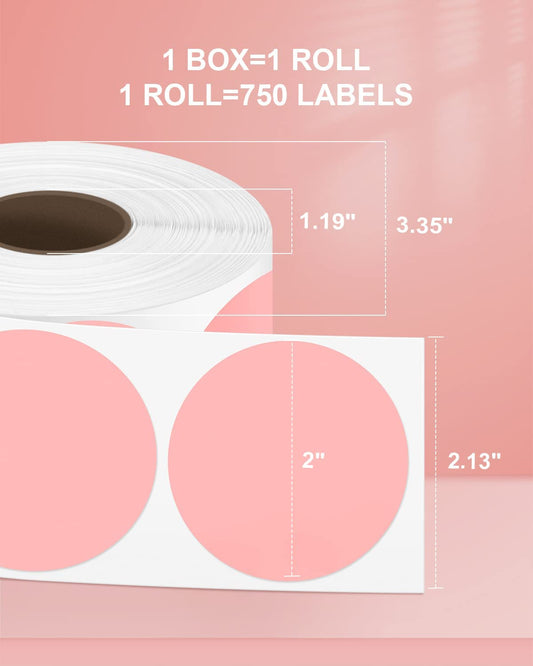 2" Pink Circle Direct Thermal Labels, Compatible with Munbyn, Zebra, Rollo (750 Labels）