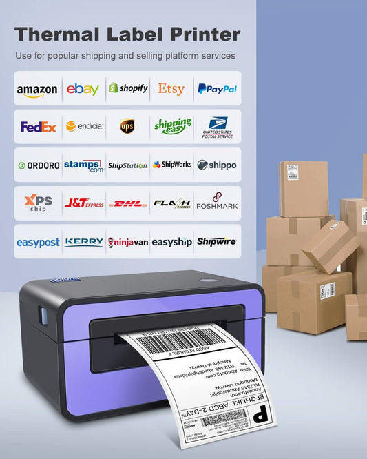 Label Printer - 150mm/s 4x6 Thermal Label Printer, Commercial Direct Thermal Label Maker, Compatible with Amazon, Ebay, Etsy, Shopify and FedEx, One Click Setup on Windows and Mac